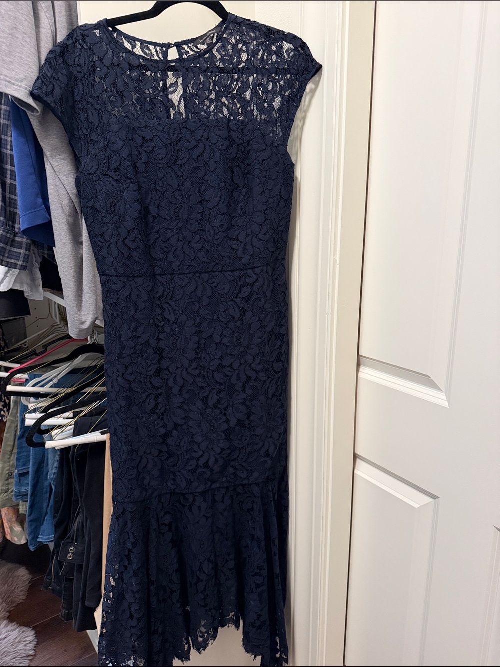 Banana Republic Navy Lace Asymmetrical Hem Dress